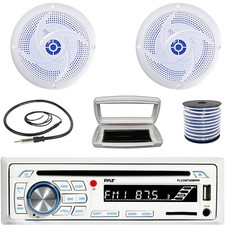 Pyle 1-DIN Marine Bluetooth CD Radio W/Cover, 2x 6'' 240W Max Blue LED Speakers