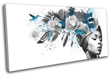 Woman Bird Flower Abtsract Fashion SINGLE CANVAS WALL ART Picture Print