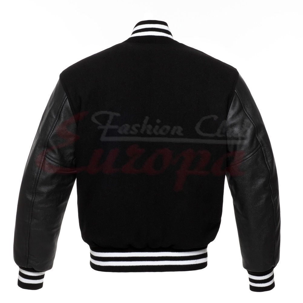 NEW Varsity Letterman Black Wool Jacket with Real Leather