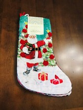 Nicole Miller  SET OF 2 EMBELLISHED SANTA  SNOWMAN CHRISTMAS STOCKINGS  NWT