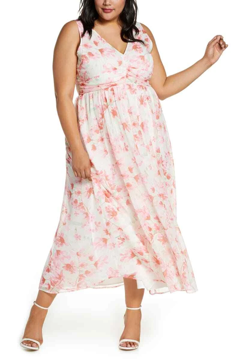 Plus Floral Waist Detail Maxi Dress