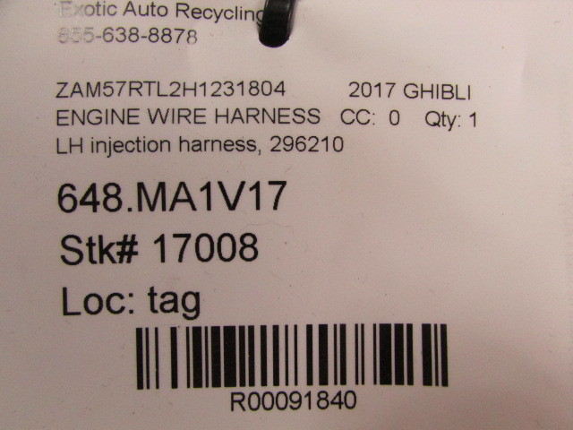 Maserati Ghibli, LH Engine Injection Harness, Used, P/N 296210