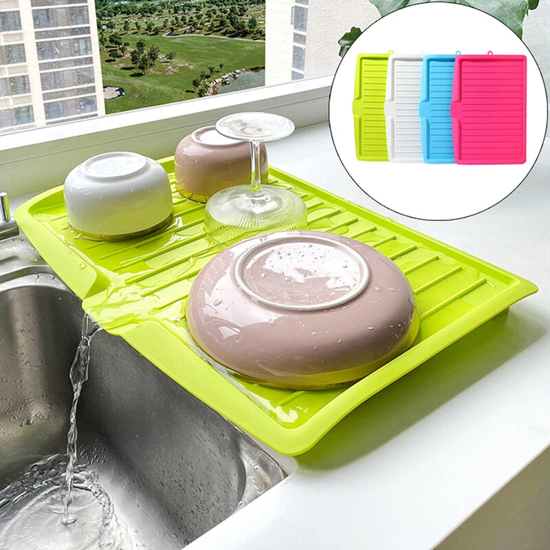 Drain Rack Kitchen Organizer Silicone Dish Drainer Tray Large Sink Drying  Ra F❤❤