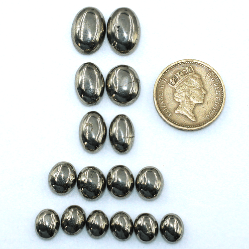 16 Pcs Natural Golden Pyrite 9x7mm To 15x11mm Oval Cabochon Calibrated Gemstones - Picture 3 of 12