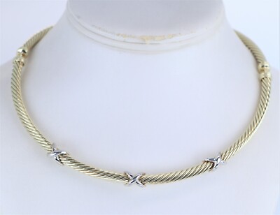 David Yurman 14K Yellow Gold Sterling Silver Cable Triple X Collar