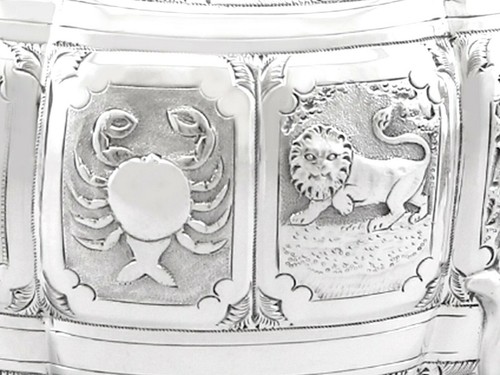 Sterling Silver Three Piece Zodiac Tea Service - Antique Victorian (1882) - Picture 11 of 12
