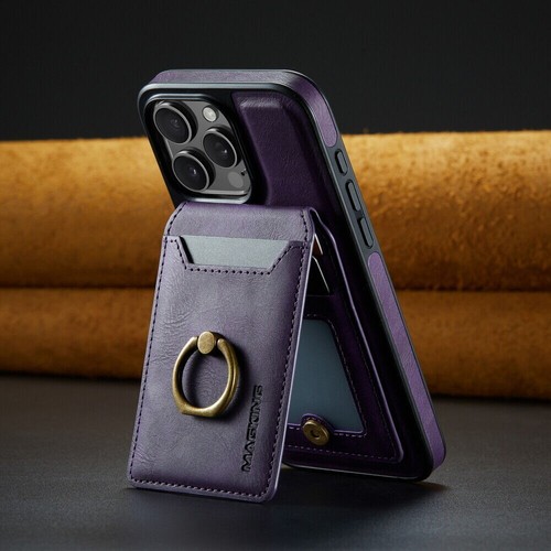 MagSafe Case For iPhone 12 13 14 15 16 with Magnetic Leather Wallet + Metal Ring - Zdjęcie 52 z 149