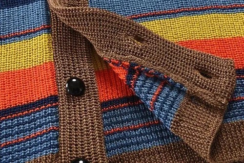 Men's Rainbow Sweater Jacket Season Lapel Color Block Knit Cardigan - Picture 18 of 24