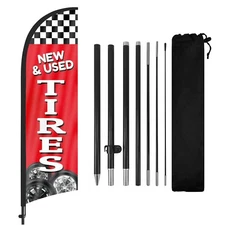 New Used Tires Feather Flag with Pole and Ground Stake 8FT Advertising Banner