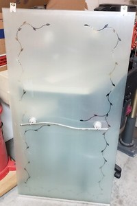 frameless sliding glass shower door ONE DOOR FROSTED W / VINE LEAVES DESIGN 