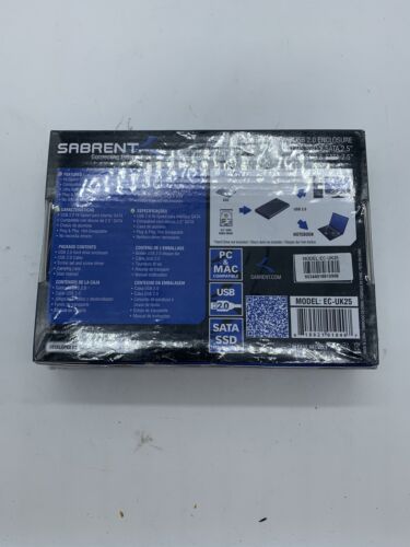 SEALED Sabrent EC-UK25 2.5" SSD/SATA Hard Drive Enclosure USB 2.0 w/ FREE S/H - Picture 2 of 3