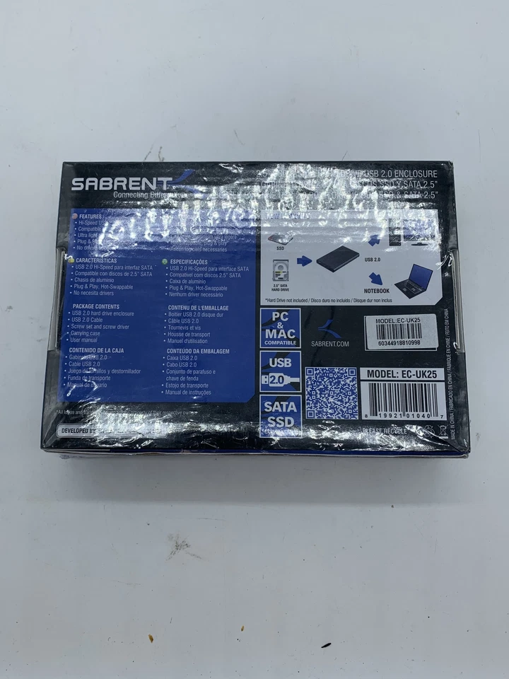 SEALED Sabrent EC-UK25 2.5" SSD/SATA Hard Drive Enclosure USB 2.0 w/ FREE S/H - Image 2 of 3