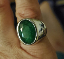 Emerald Men's Ring Sterling Silver Men's Gemstone Ring Birthday Gift Signet Ring