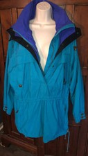 Vintage Retro Nordica Color Block Turquoise Hooded Anorak 1/2 Zip Ski Jacket 12