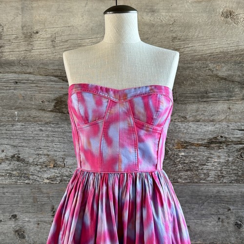 Rebecca Taylor Aurora Print Strapless Dress 2 Pink Corset Mini Flirty Feminine - Picture 2 of 14