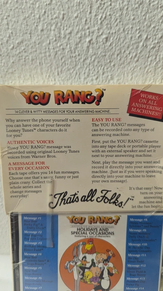Looney Tunes Answering Machine Messages Cassette Tape New Old Stock 1990 HOLIDAY - Image 3 of 4