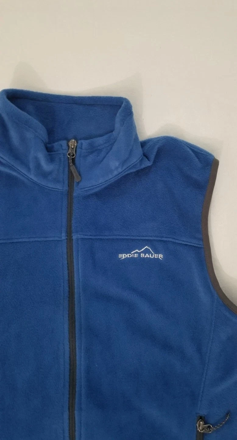 Eddie Bauer Mens Blue Fleece Vest Full Zip Outdoor Utility Size Large