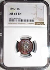NGC MS-64 BN 1890 Indian Head Cent, Beautifully Toned specimen!