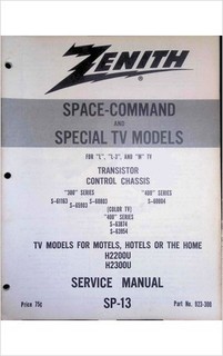 Zenith Service Manual SP 13 923 300 Space Command Remote TV Chassis 1960s