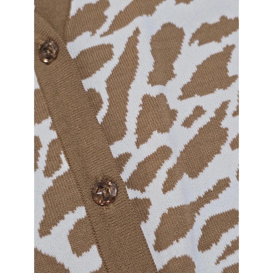 Dialogue Women's 2X Tan & White Animal Print Button Front Cardigan Sweater - Image 2 of 4