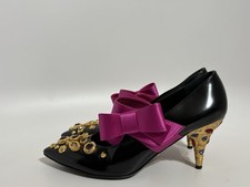 Vtg Prada Black Glossy Leather Bow Crystal Heels 39