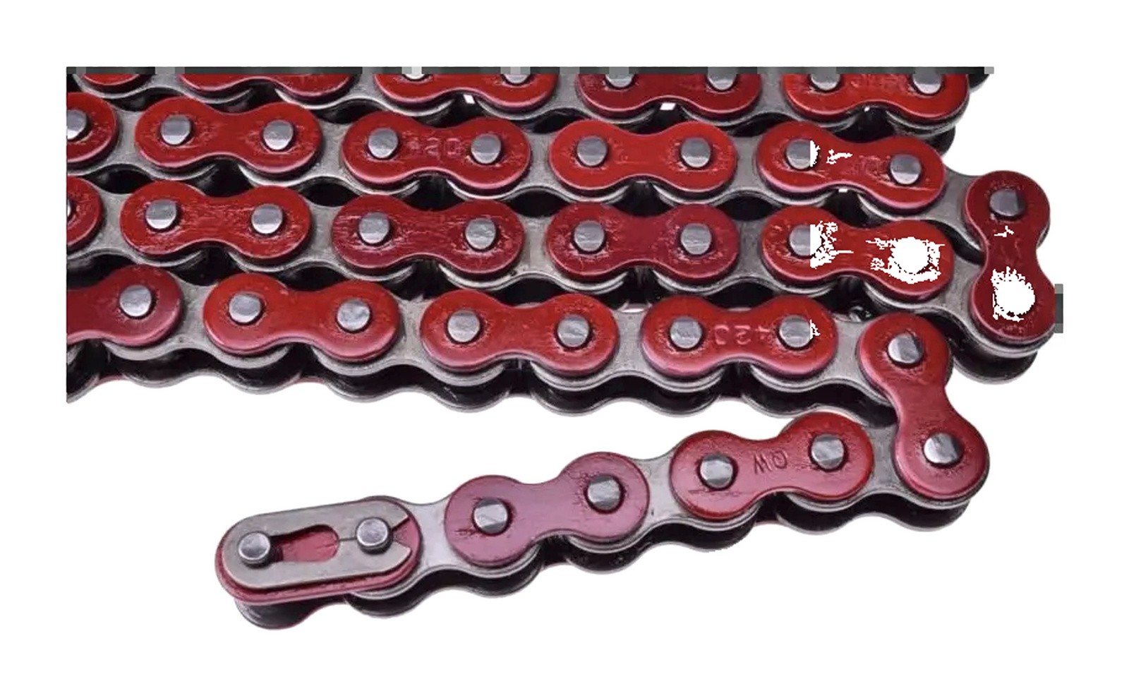 Chaîne 420 rouge 138 maillons KMC pour moto 50cc et pit bike