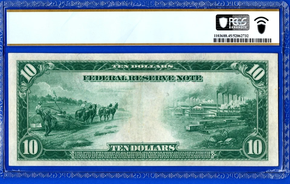 1914💲10  💵  FEDERAL RESERVE NOTE  💵   NEW YORK  💲PCGS  45 - Image 2 of 4