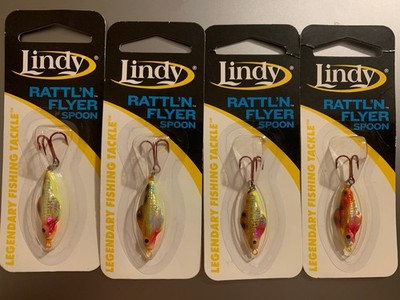 (PERCH) 4 LINDY RATTL N FLYER SPOON Ice Jigs (2) 3/16 & (2) 1/8