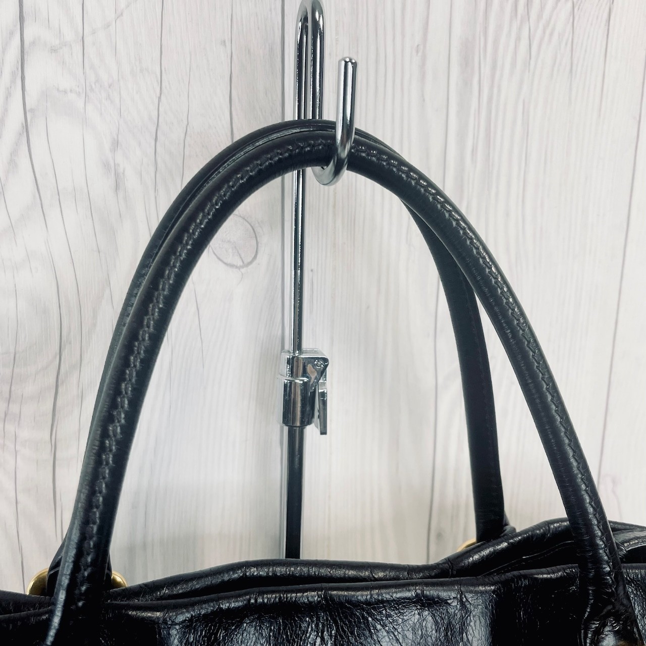 PRADA Black Leather Handbag Ribbon Shoulder Bag Authentic thumbnail 7