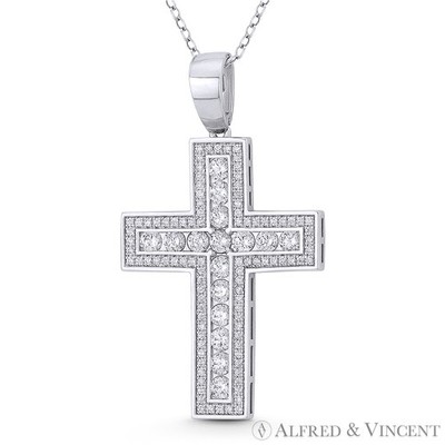 Large Latin Crucifix Cross Cubic Zirconia CZ 925 Sterling Silver ...