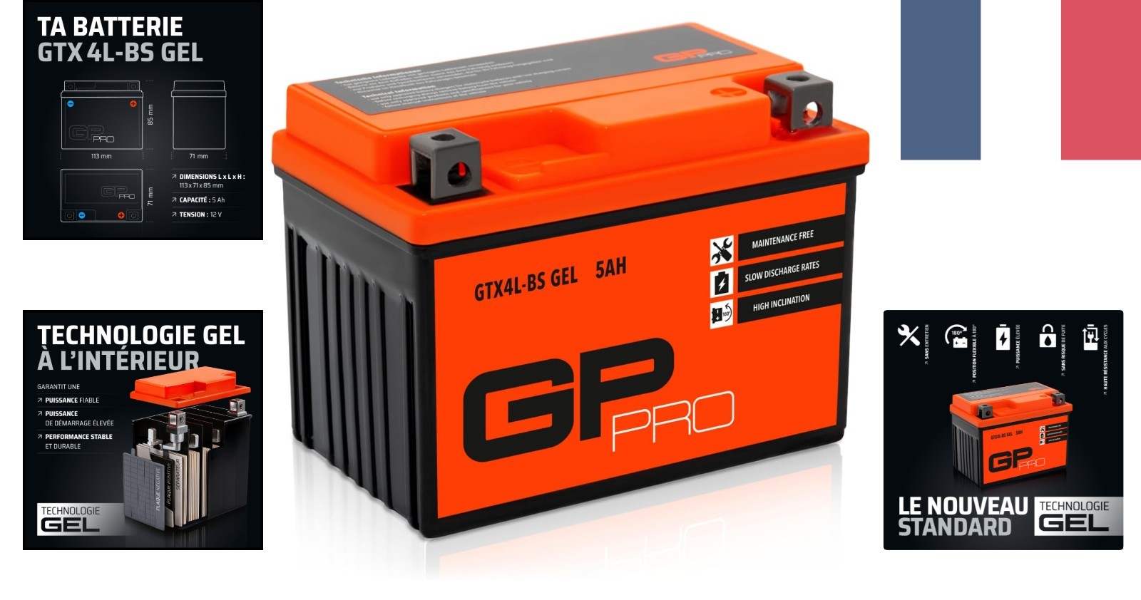 Batterie 12V 5Ah GEL GP-PRO scooter compatible et scellée 12V 5Ah