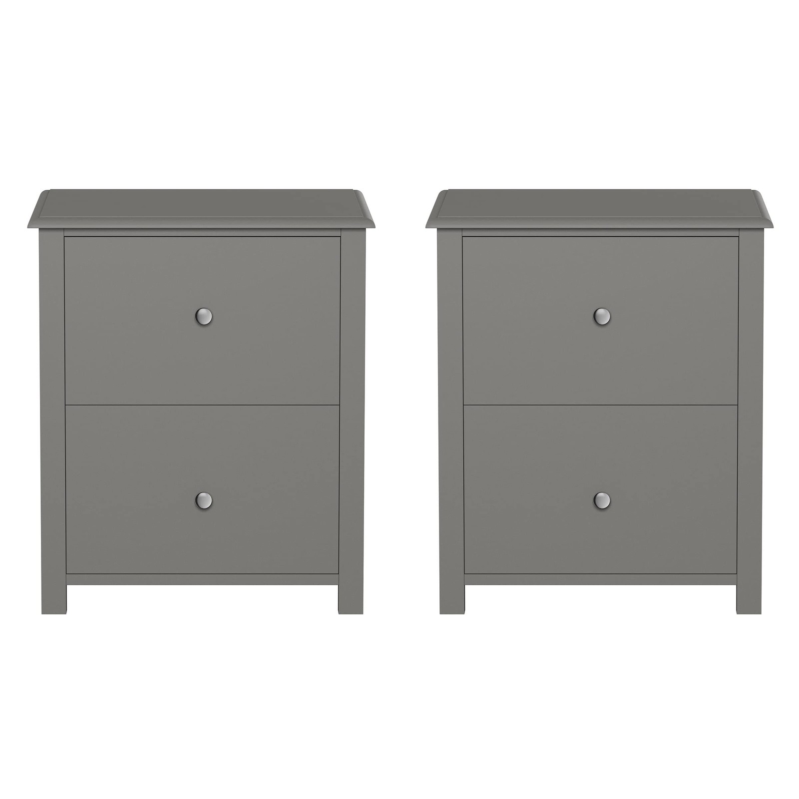 Compact Set of 2 End Tables with Drawers & Silver Knobs for Sofa or Bedside