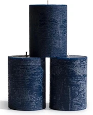 CANDWAX 3x4 inch Pillar Candles Set of 3 – Unscented Dripless Rustic Dark Blue