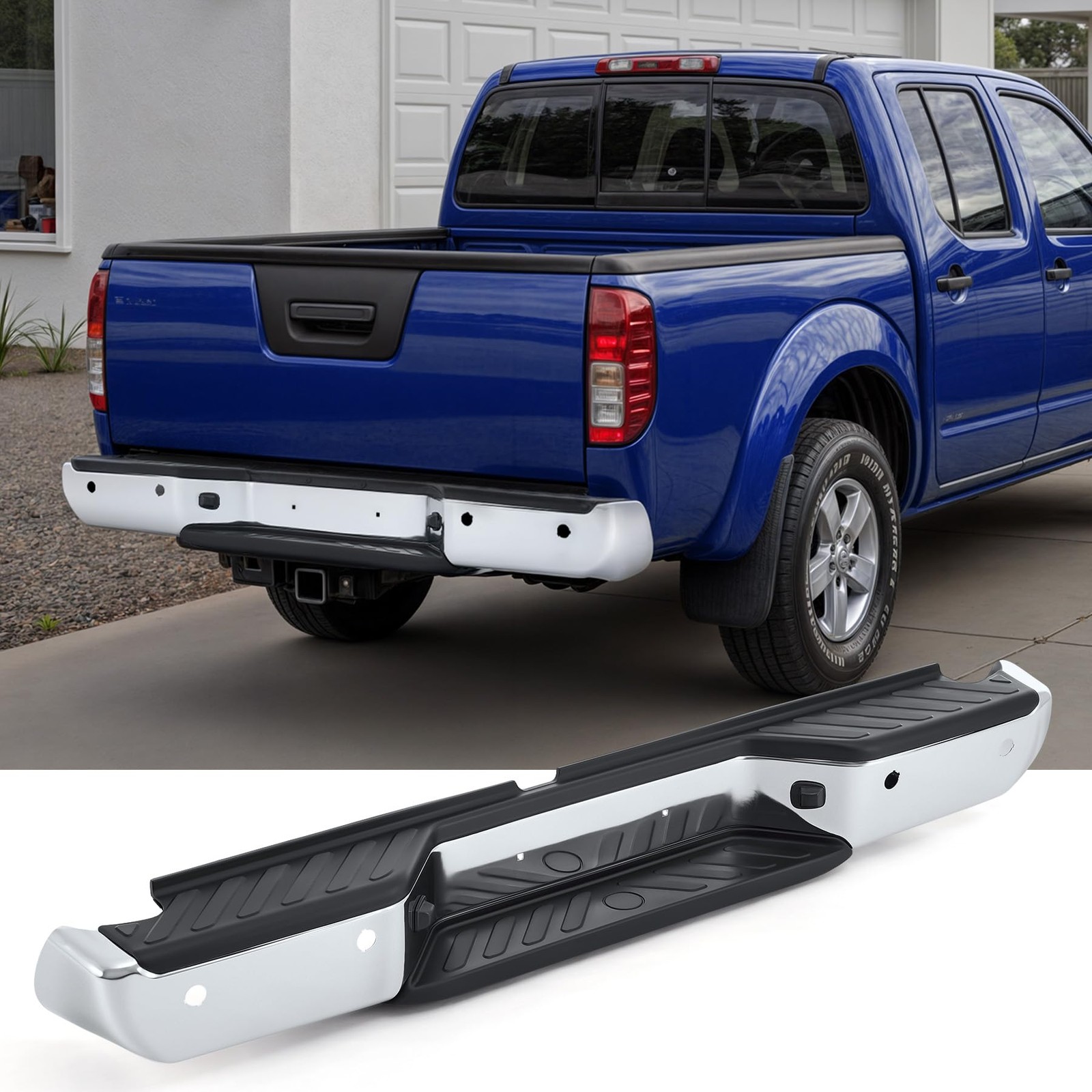Rear Bumper Compatible with 2005-2021 Nissan Frontier Chrome Steel Rear Bumper