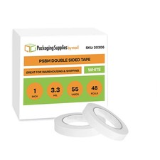 48 Rolls, 1" x 55 Yards, White Coated Tissue Paper Double-Sided Tape, 3.3 Mil