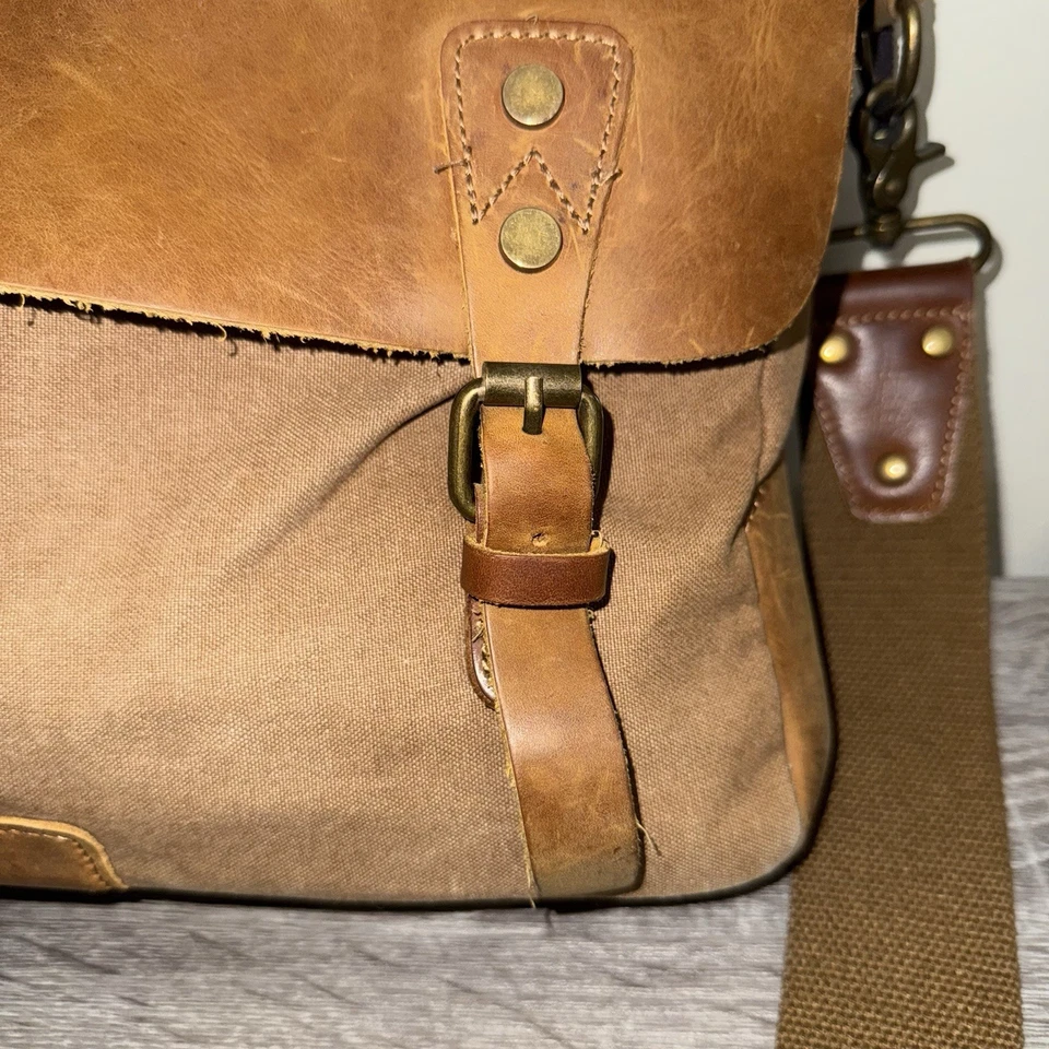 Bolsa de viagem Tiding de lona e couro carteiro trabalho desgastado/escola - Imagem 3 de 4