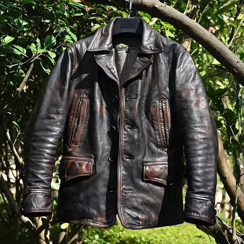 Men's Motorcycle Leather Vintage Jacket Faded Brown New Trucker Jacket - Picture 1 of 6