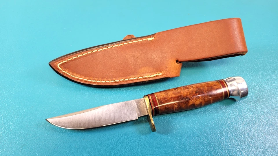 Cuchillos personalizados Hess Gladstone MI Maple Burl cuchillo de cazador ciervo + funda TR750 Foto 4 de 4