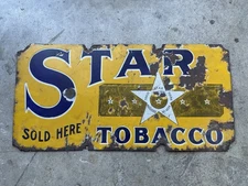 Vtg Store Display Porcelain Sign  Star Tobacco Sold Here  12” X 24” Trade Mark
