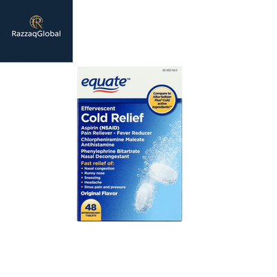 Equate Effervescent Cold Relief Tablets 48 Count vs Alka-Seltzer Plus Cold