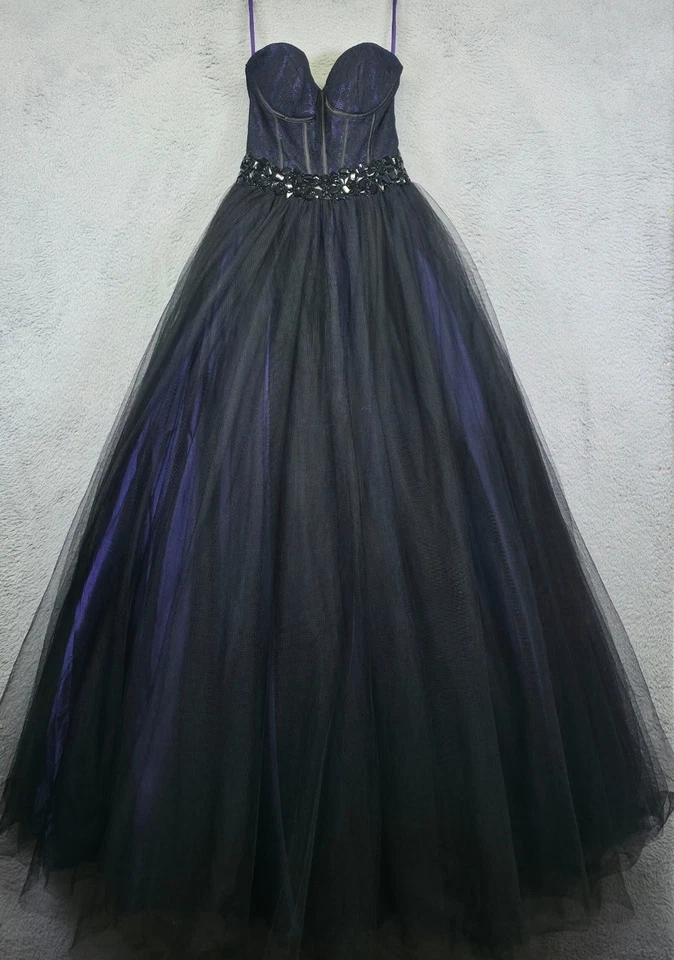 Flirt Maggie Sottero Ball Gown Womens 0 Purple Black Strapless Tulle Whimsigoth - Image 3 of 4