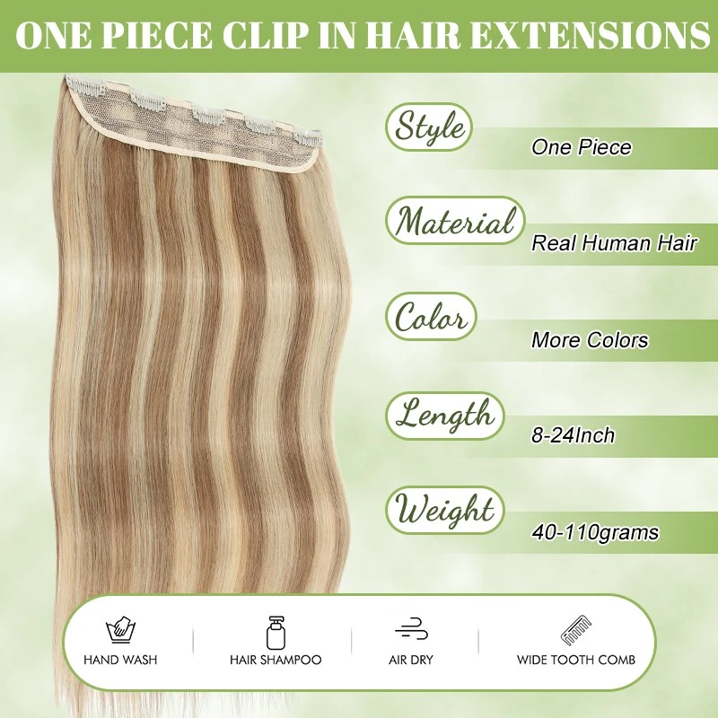 8-24Inch 100% Remy Clip in Thick Human Hair Extensions 3/4 Full Head One Piece - Image 2 of 4