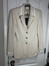 st john evening by marie gray Jacket Blazer Rhinestone Ivory Cream Sz 8