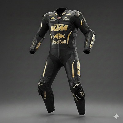 KTM BLACK AND GOLDEN ONE PIECE MOTORBIKE LEATHER RACING SUIT