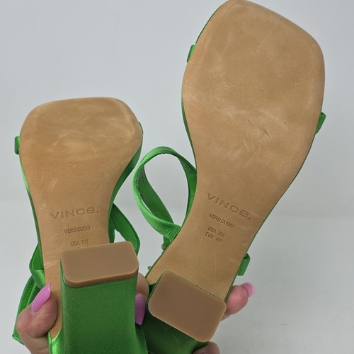 Vince Luella Ankle Strap Garden Green Satin Women's Heeled Sandals Size 9 - 第 5/6 張圖片