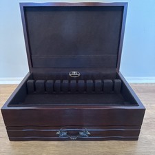 Reed & Barton Anti-Tarnish Wood Silverware Flatware Storage Chest Box w/Drawer