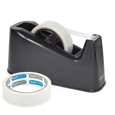 Rapesco 1540 500 Schwerlast Klebebandspender mit 2 Klebebandrollen, schwarz