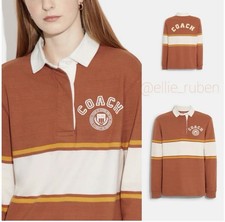 Coach Rugby Polo Shirt Color block Cotton Rust, Size M