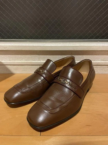 Gucci Scarpe Eleganti Uomo Mocassini Incastro Pelle Marrone UK6.5 US7.5 Autentici