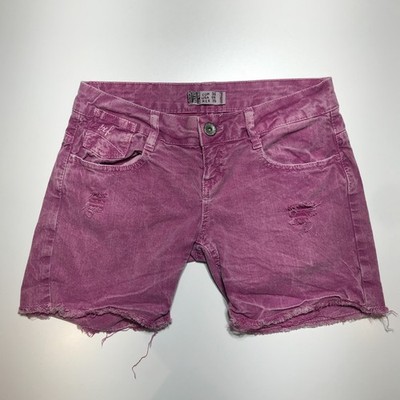 Zara TRF Shorts Womens 4 Broken In Purple Destroyed Fringed Hem Low Rise Midi